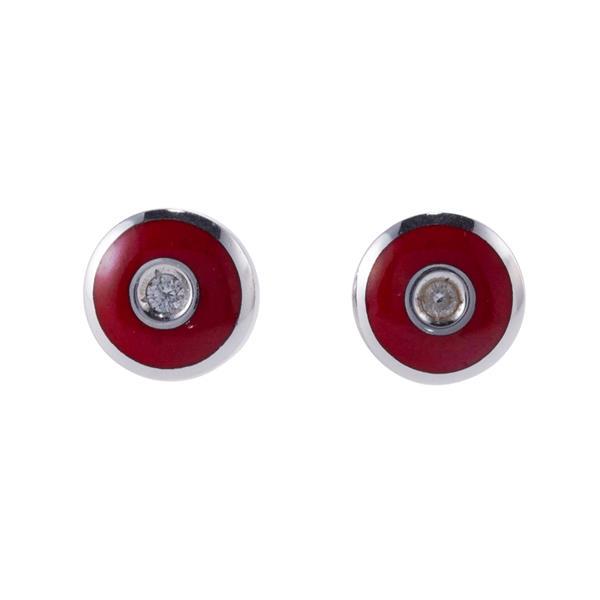 Candame 18k Gold Diamond Red Enamel Stud Earrings (1 of 2)