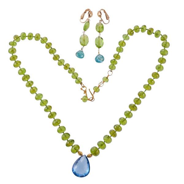14k Gold Peridot London Blue Topaz Necklace Earrings Set (1 of 4)