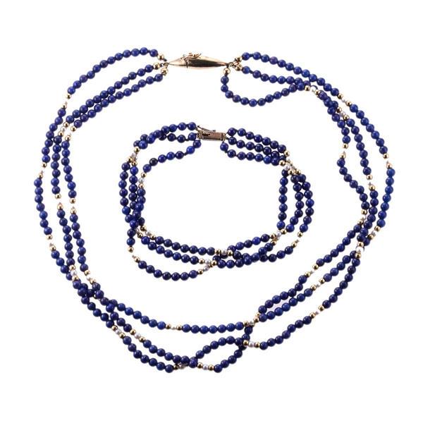 14k Gold Lapis Pearl Bracelet Necklace Set (1 of 3)