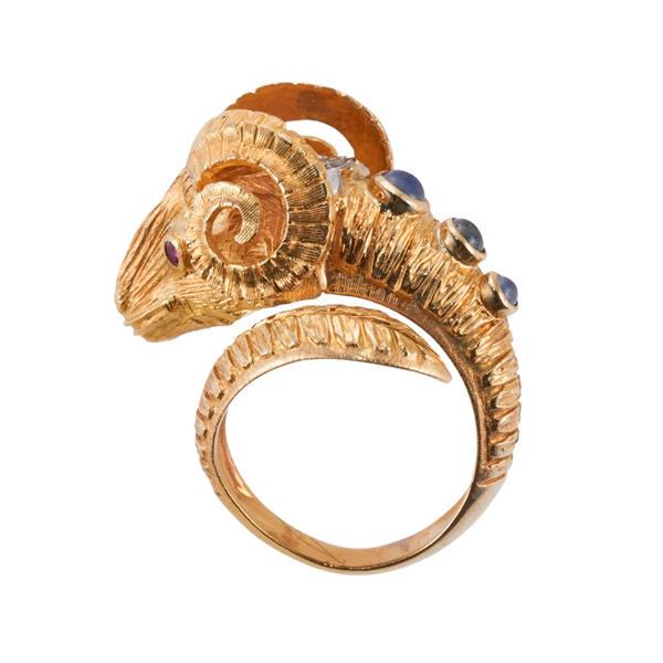 Lalaounis Greece 18k Gold Sapphire Diamond Ram's Head Ring (1 of 5)