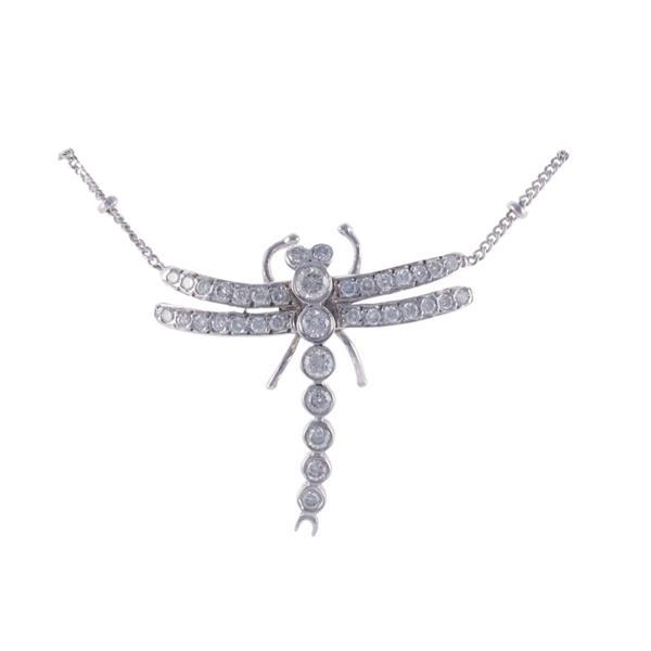 Italian 14k Gold Diamond Dragonfly Pendant Necklace Auction