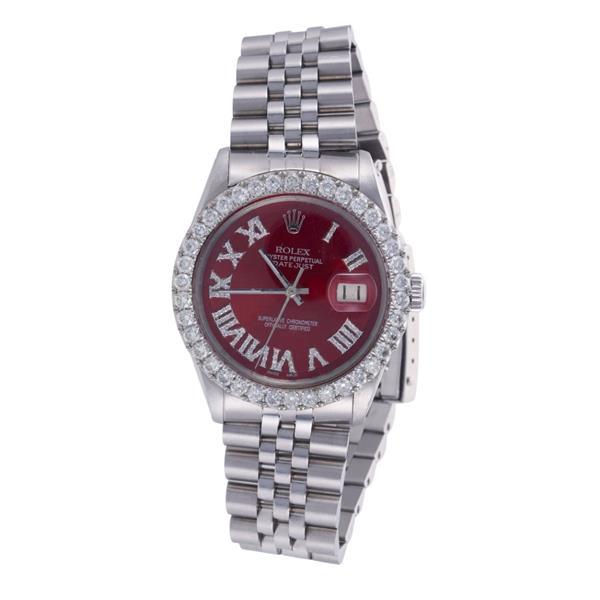Rolex Datejust Red Dial Diamond Steel Watch 1601 (1 of 4)