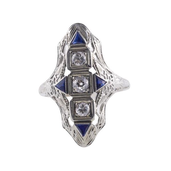 Art Deco 18k Gold Diamond Sapphire Ring (1 of 4)