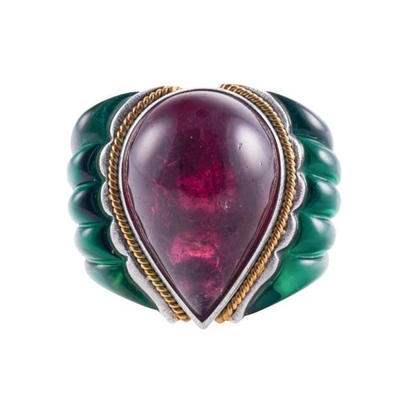 18k Gold Pink Green Tourmaline Ring (1 of 4)