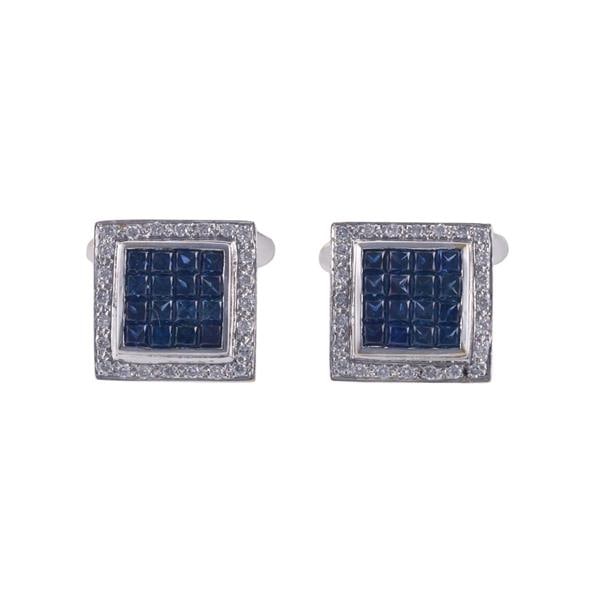 18k Gold Invisible Set Sapphire Diamond Cufflinks (1 of 4)