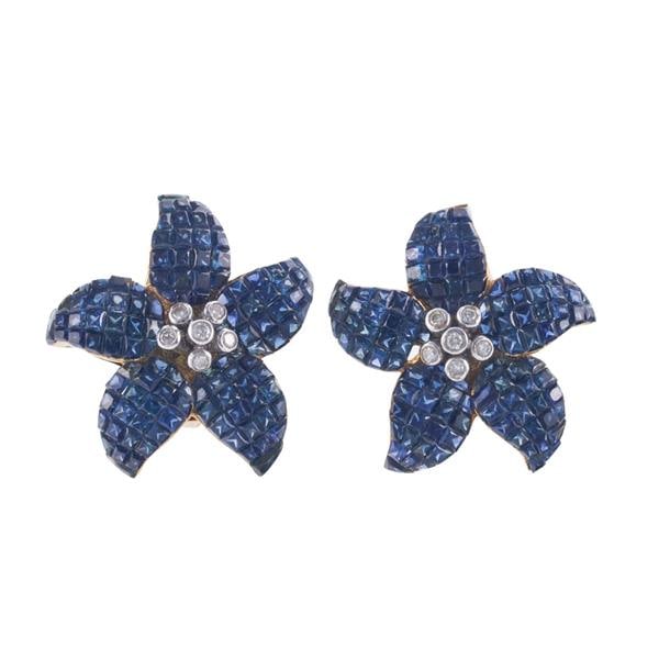18k Gold Diamond Sapphire Floral Earrings (1 of 3)