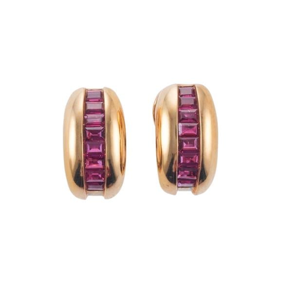 Cartier 18k Gold Ruby Huggie Earrings (1 of 4)