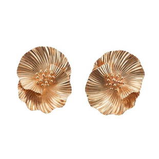 Retro McTeigue 14k Gold Floral Earrings: METAL: 14k Gold. MEASUREMENTS: Earrings are 31mm x 24mm. MARKED: 18k Maker's mark . WEIGHT: 15.9 grams. Gemstones have not been graded for color and clarity ,and tested for clarity and color enhan