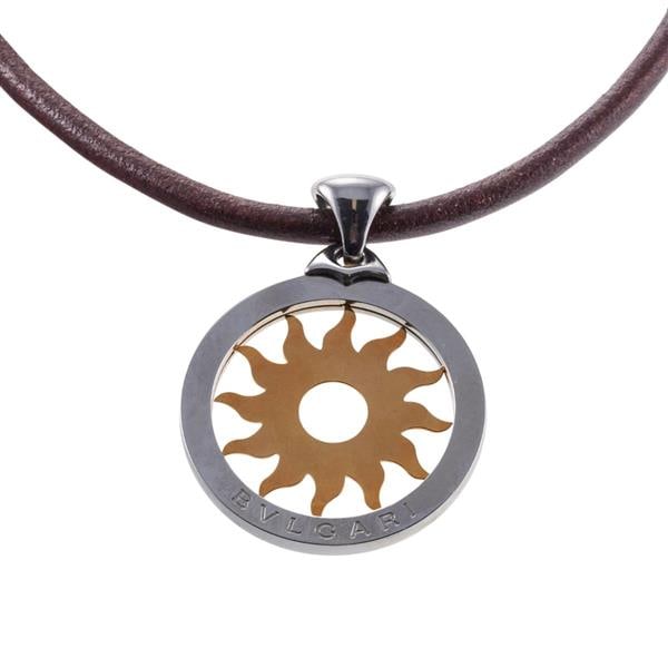 Bvlgari Bulgari Tondo 18k Gold Steel Sun Pendant Cord Necklace (1 of 4)