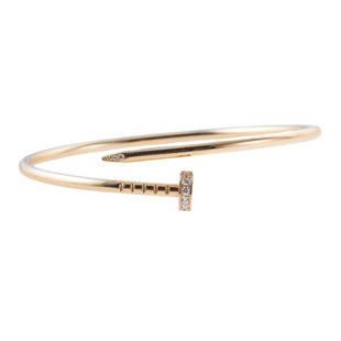 Cartier Juste Un Clou Nail Small Model 18k Gold Diamond Bracelet Sz 15: METAL: 18k Yellow Gold. MEASUREMENTS: Bracelet is Cartier size 15, small model. GEMSTONES: Diamonds. Retail $5050. Comes with box, COA. MARKED: Cartier, 15, Au750, MQY***. WEIGHT: 8.8 grams.Gemstones