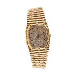 Audemars Piguet Bamboo 18k Gold Diamond Ruby Dial Lady&#39;s Watch BA14506