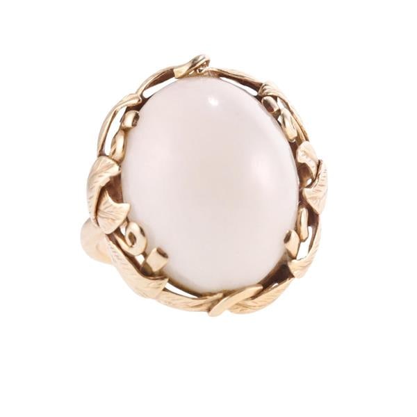 14k Gold White Jade Cabochon Ring (1 of 5)