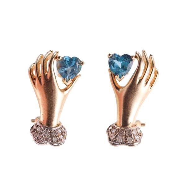 14k Two Tone Gold Diamond Topaz Earrings (1 of 3)