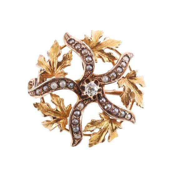 Antique 14k Gold Diamond Pearl Brooch Pin (1 of 3)