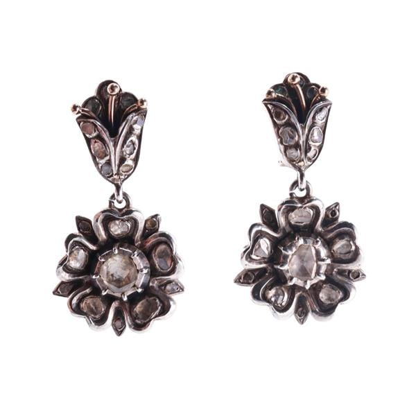 18k Gold Silver Rose Cut Diamond Drop Earrings (1 of 4)