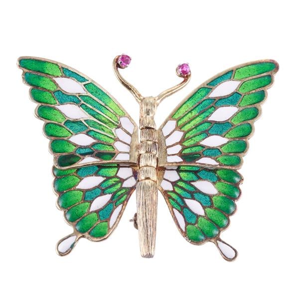 14k Gold Plique a Jour Ruby Butterfly Brooch (1 of 4)