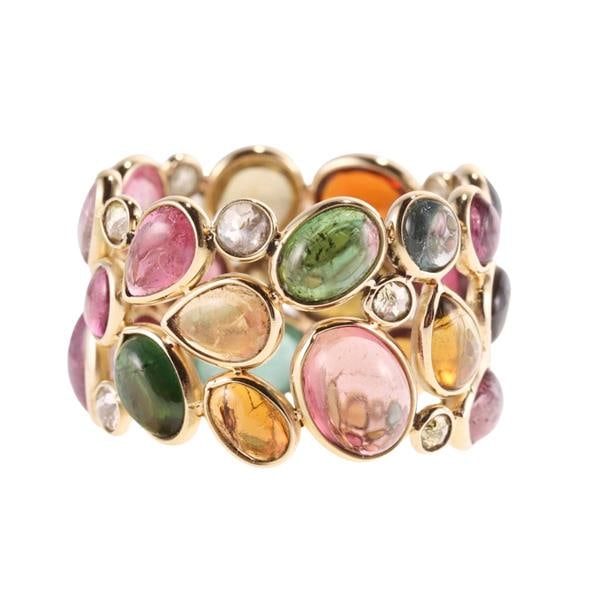 18k Gold Diamond Multi Color Tourmaline Eternity Band Ring (1 of 4)