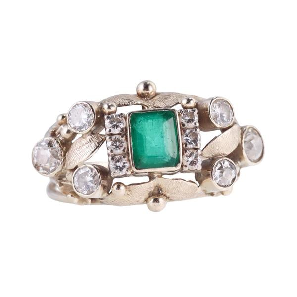 Arts & Crafts 14k Gold Diamond Emerald Ring (1 of 4)