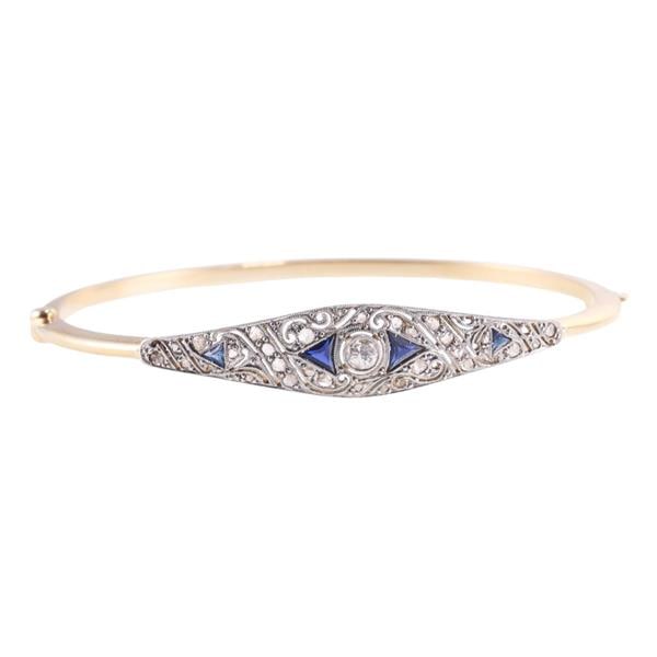 Art Deco 18k Gold Platinum Diamond Sapphire Bracelet (1 of 3)