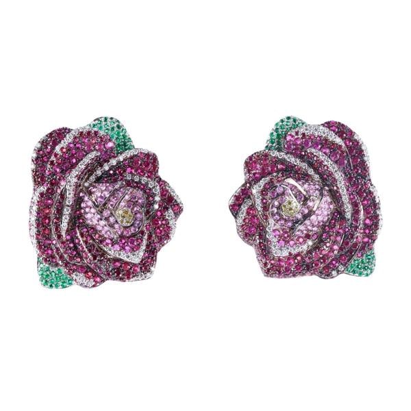 Rosior 18k Gold Multi Gemstone Diamond Flower Earrings (1 of 4)