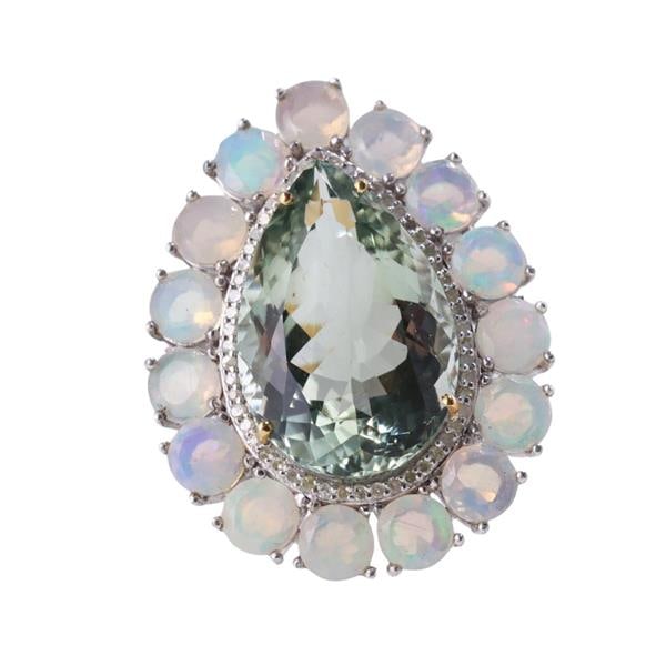 14k Gold Silver Prasiolite Opal Diamond Ring (1 of 4)