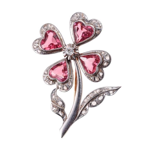 18k Gold Platinum Tourmaline Diamond Flower Brooch Pin (1 of 3)