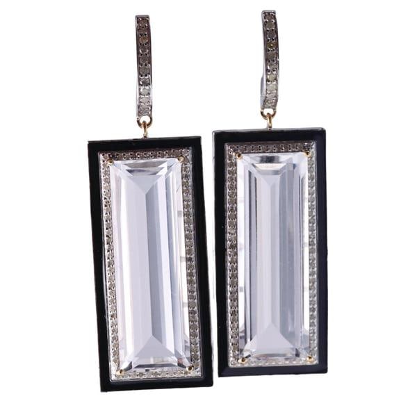 14k Gold Silver Diamond Crystal Enamel Large Drop Earrings (1 of 2)