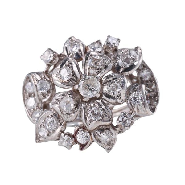 Mid Century 18k Gold Diamond Flower Ring (1 of 4)