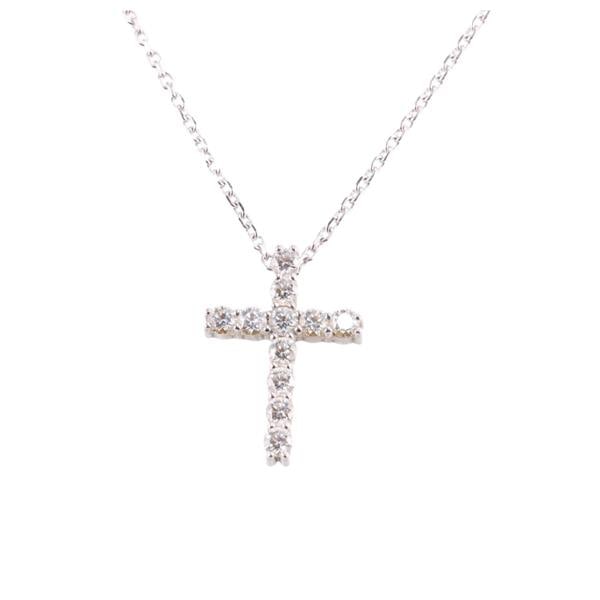 14k 18k Gold Diamond Cross Pendant Necklace: METAL: 14k and 18k Gold. GEMSTONES: Diamonds approx. 0.66ctw. MEASUREMENTS: Necklace is 18" long, Pendant - 19mm x 13.8mm. MARKED: 14k RCI Indonesia on clasp, 750 HOF on pendant. WEIGHT: 4.6 gram