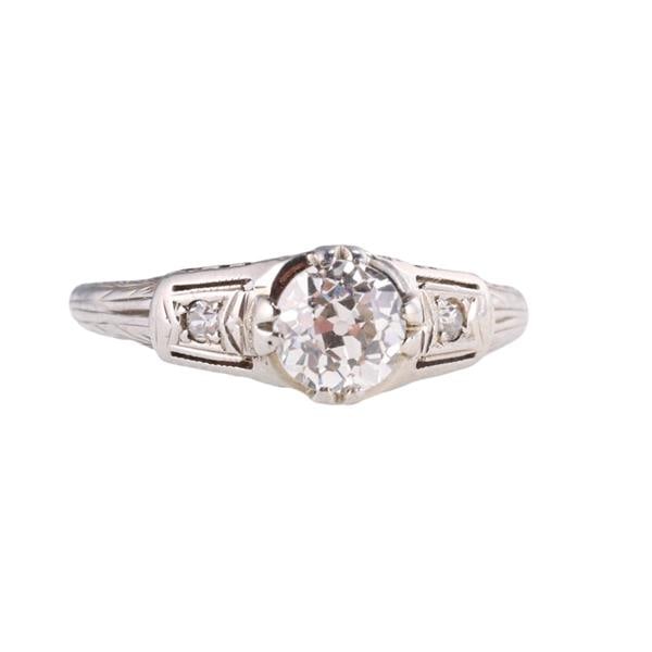Art Deco Filigree 18k Gold Old Mine Cut Diamond Engagement Ring (1 of 4)