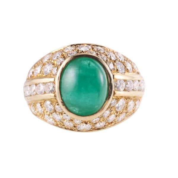 18k Gold Emerald Cabochon Diamond Ring (1 of 4)
