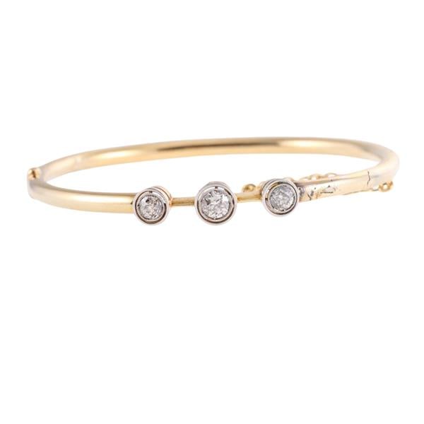 Antique 18k Gold Platinum Old Mine Cut Diamond Bangle Bracelet (1 of 3)