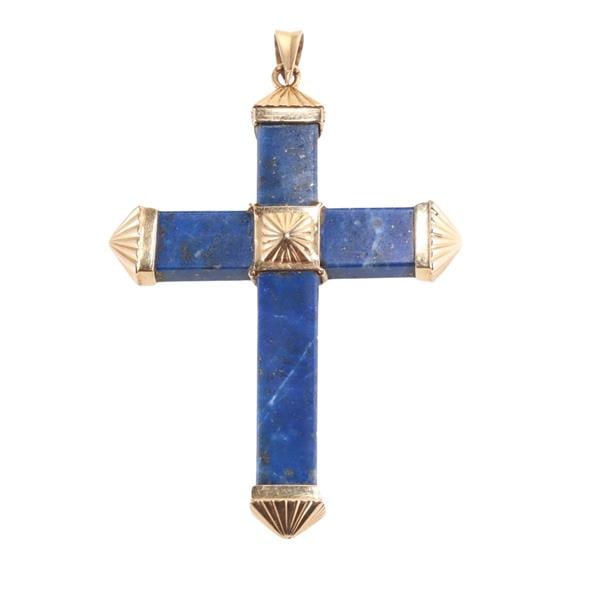 18k Gold Lapis Cross Pendant (1 of 2)