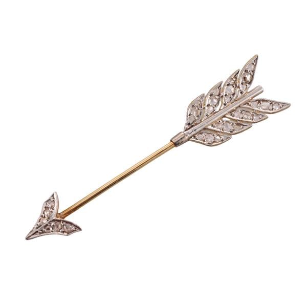 Antique 18k Gold Platinum Diamond Arrow Jabot Pin (1 of 2)