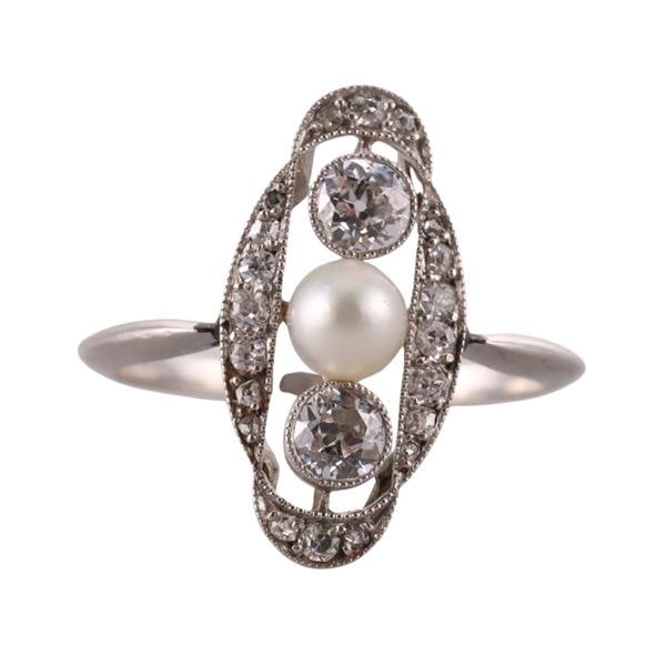 Art Deco Platinum Diamond Pearl Ring (1 of 4)