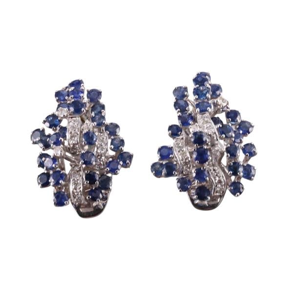 14k Gold Diamond Sapphire Earrings: METAL: 14k Gold. GEMSTONES: Diamonds approx. 0.30ctw, Sapphires. MEASUREMENTS: Earrings are 25mm x 17mm. TESTED: 14k. WEIGHT: 10.4 grams.Gemstones have not been graded for color and clarity, and teste