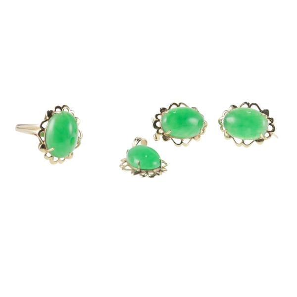 14k Gold Jade Diamond Earrings Ring Pendant Set (1 of 8)