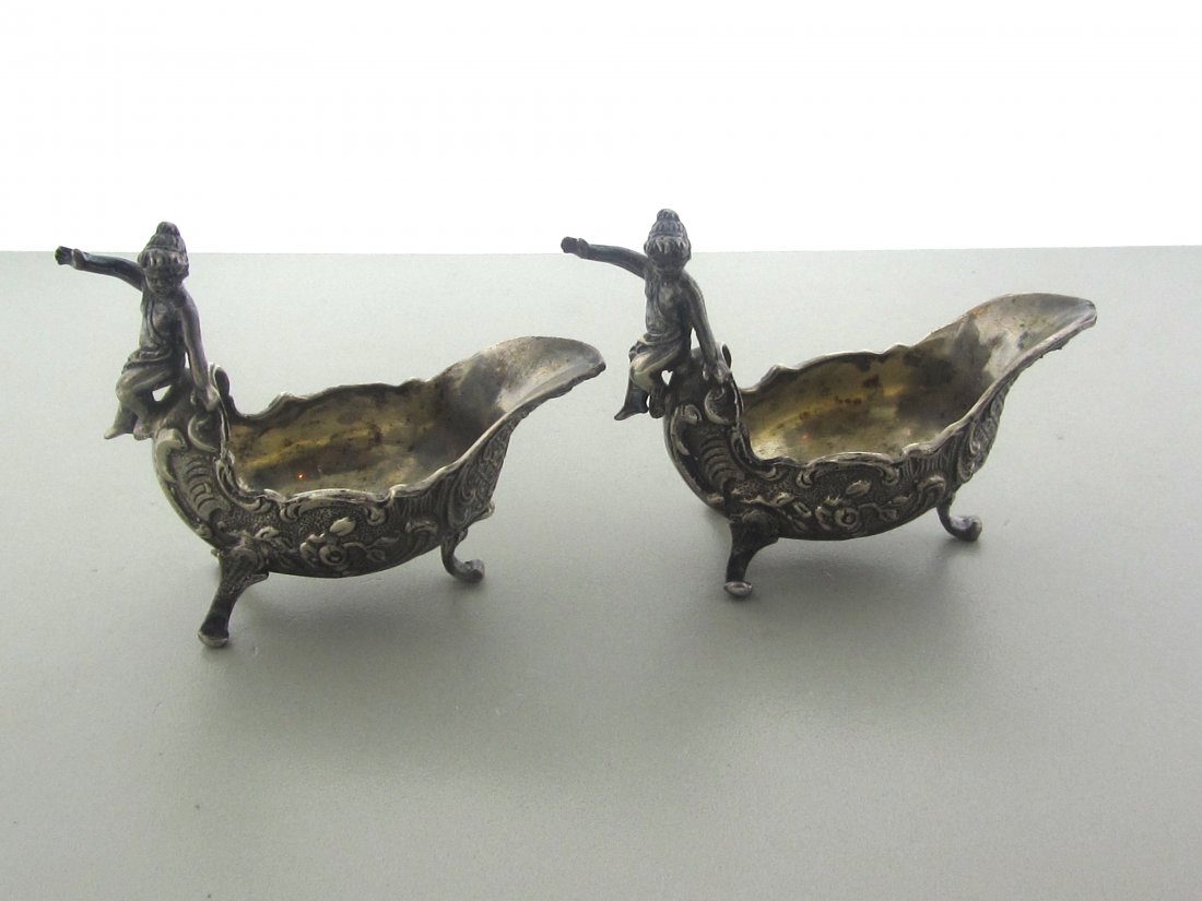 001: Sterling Silver Continantal Salt Cellars (Two): Continental Sterling Silver Salt Cellars, Total Weight (for both) 3.310ozt. No Monogram