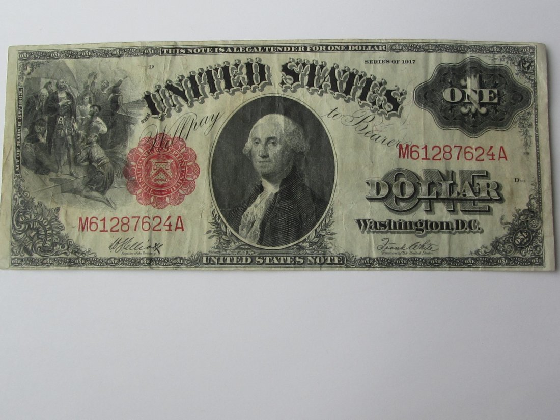 1917 $1 One Dollar Red Seal Bill US Large Size No: 1917 $1 One Dollar Red Seal Bill - US Large Size Note