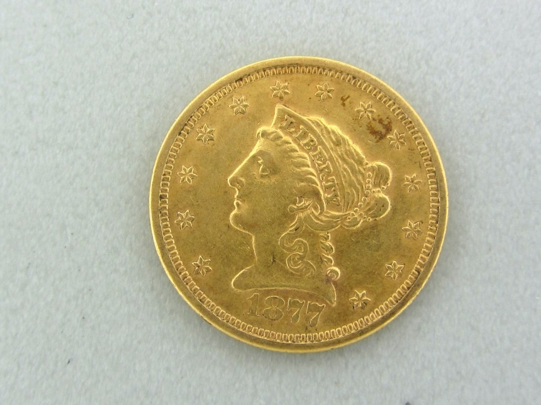 1877-S $2.5 Dollar US Liberty Quarter Eagle Gold C: 1877 $2.5 dollar liberty quarter eagle gold coin