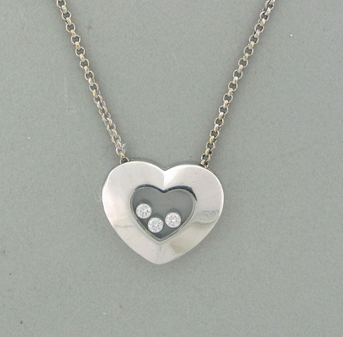 Chopard Happy Diamonds Heart 18k Gold Diamond Nec: 16 1/2" long, Pendant with 3 floating diamonds approx. 0.30ctw - 24mm X21mm, marked: Chopard, 2259740, 79/3550, 750