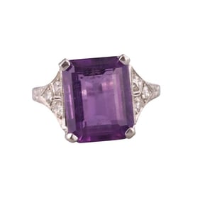 Art Deco 18k Gold Diamond Amethyst Ring