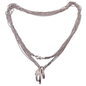 18k Gold Diamond Pendant Multi Strand Chain Necklace