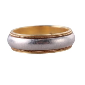 Tiffany & Co 18k Gold Platinum Milgrain Wedding Band Ring
