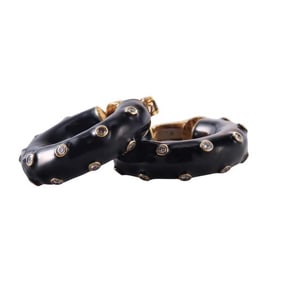 18k Gold Enamel Diamond Hoop Earrings