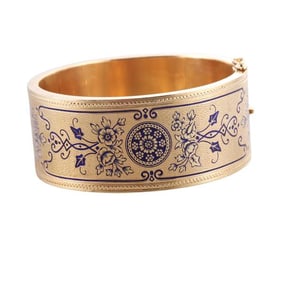 18k Yellow Gold Enamel Wide Bangle Bracelet