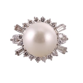 14k Gold Diamond Pearl Ring