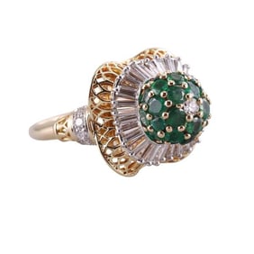 14k Gold Diamond Emerald Cocktail Ring