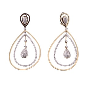 14k Two Tone Gold Diamond Drop Earrings