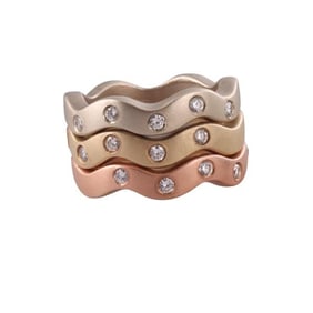 14k Tri Color Gold Diamond Wavy Band Ring Set